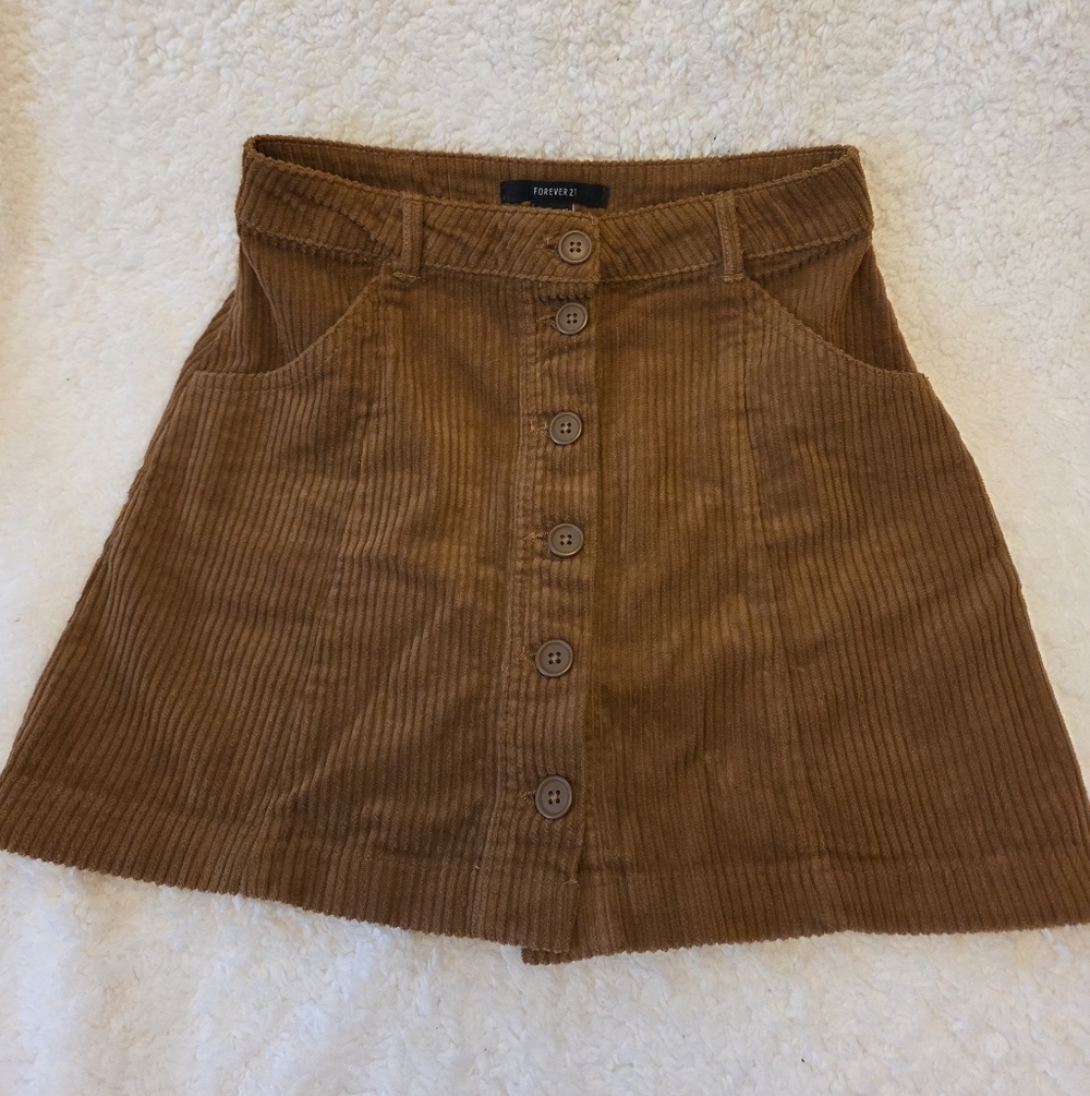 Forever 21 Brown Corduroy Button Up 90's Mini Skirt- Size XS